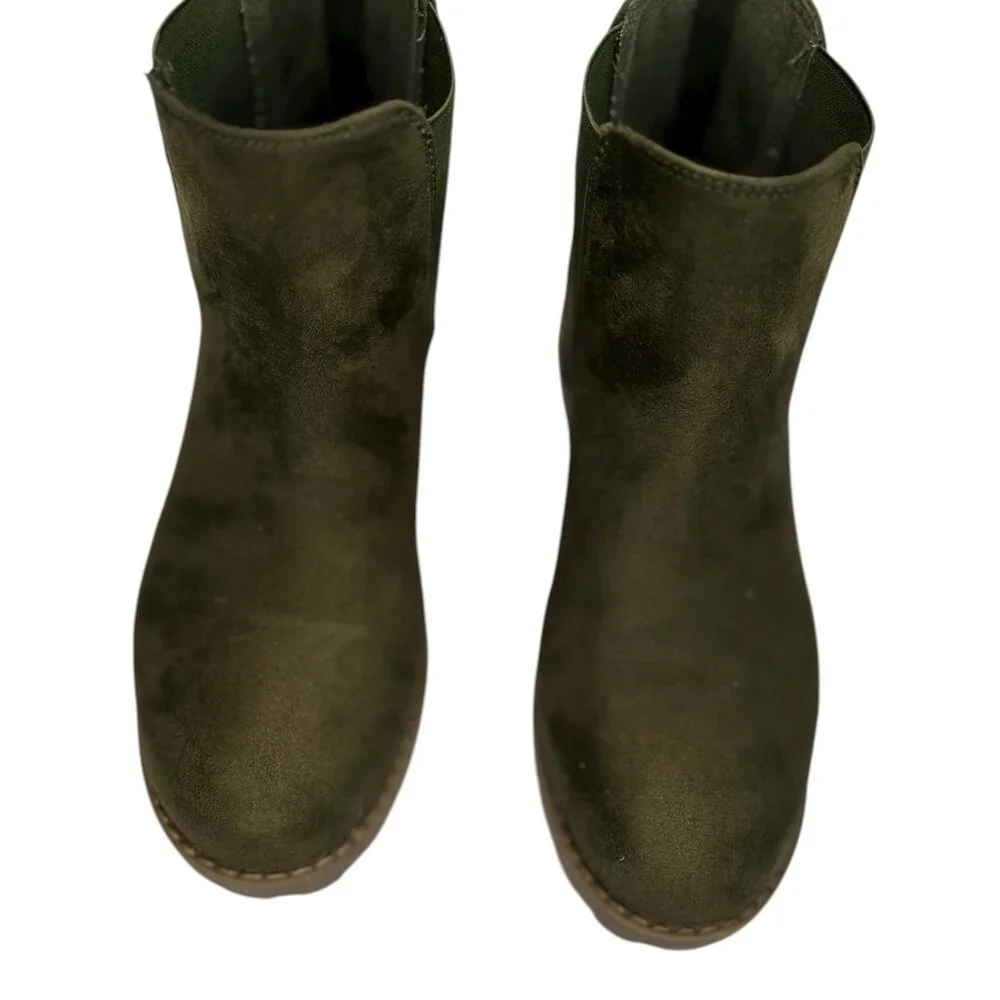 Esprit Olive Green Bobbie Ankle Boots Women’s Size 9M – Suede Look, Chunky Sole